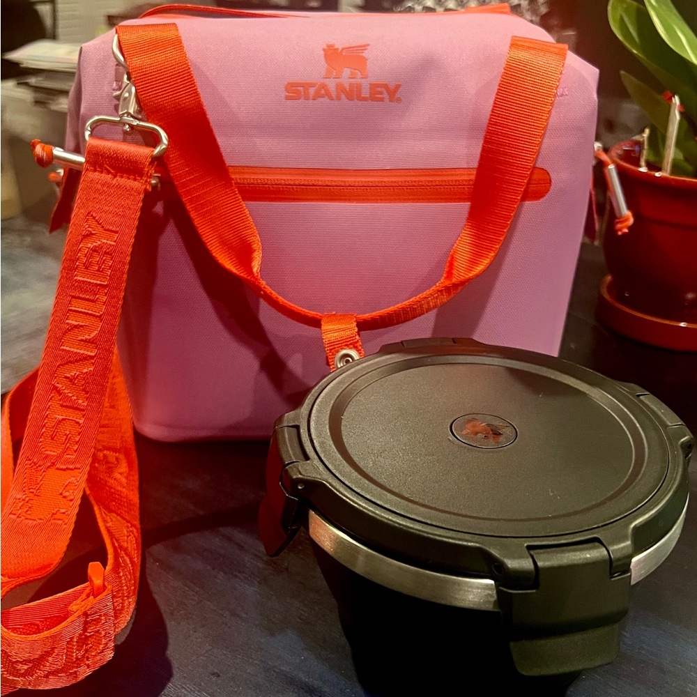 Stanley Lavender and Red/orange Shoulder Lunch Bag